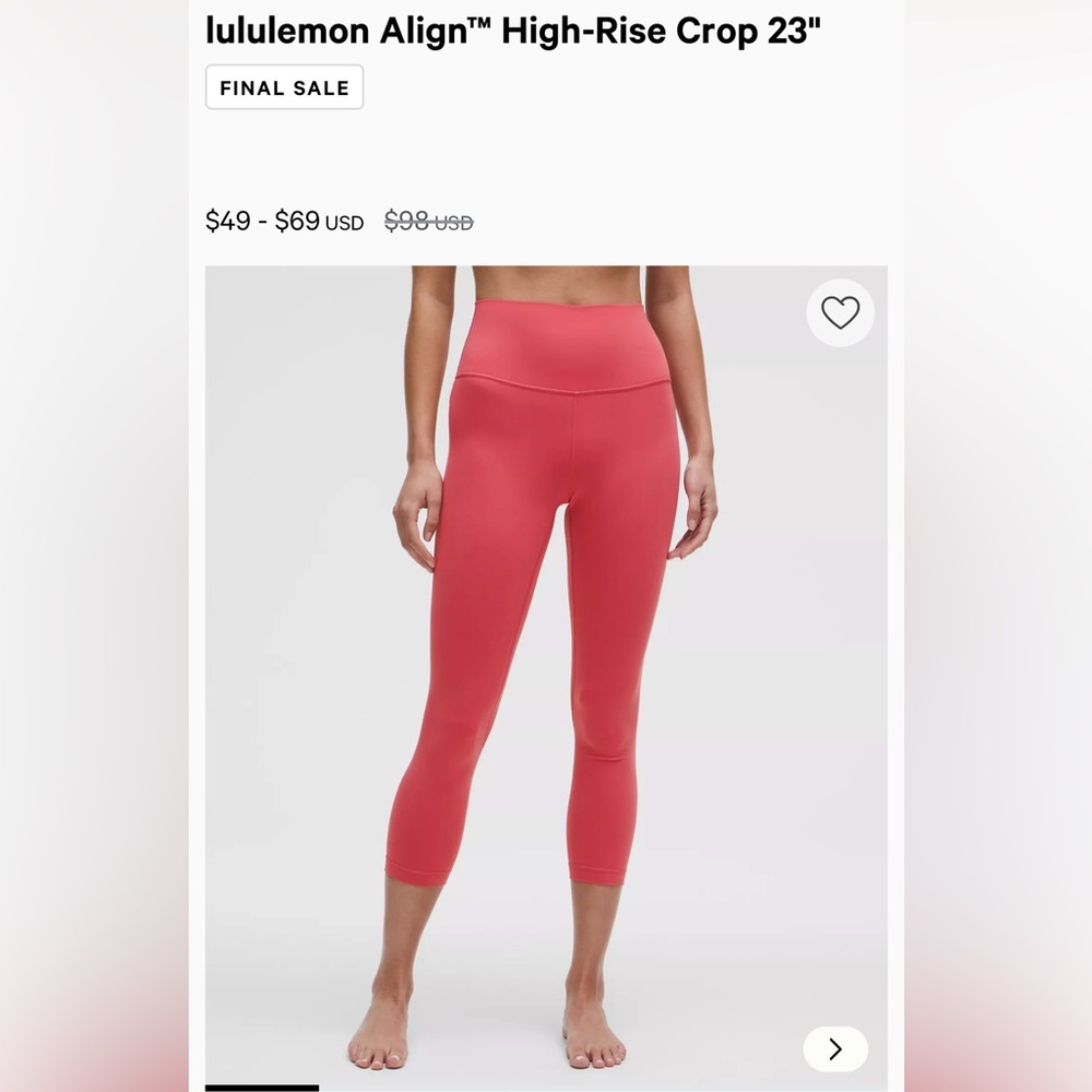 lululemon athletica align leggings size 10🌵desert red ♥️23 inch inseam